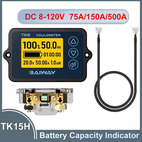 TK15H Coulomb Meter 8-120V 50A/100A/350A Battery Capacity Indicator Professional Precision Battery C