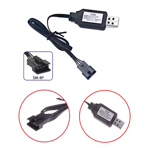1PCS 7.4V SM-4P Plug USB Charger Black For DE36W DE65 HM202 EC08 EC16 RC Car M416 Electric Gel Ball 