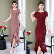Fashion Summer Short Sleeve Dress Elegant High-end Plus Size Women Party Dinner Long Dresses