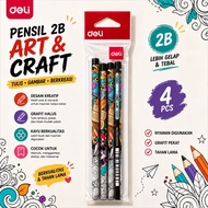 Deli Graphite Pencil 2B Pencil 4Pcs High Quality poplar Wood 1 set of 4 Pencils
