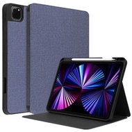 全城熱賣 - 布料前撐商務款TPU左右開平板皮套 帶筆槽&支架 適用於 iPad Pro 11 inch 2022 / 2021 / 2020 / 2018（藍色）