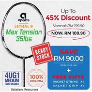 APACS Lethal 8 Badminton Racket – 4U-G2 Max Tension 35lbs High Speed Slim Shaft with Japan Graphite [FREE String &amp; Grip]