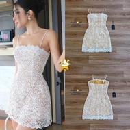 Rattana141 เดรสลูกไม้ไปงาน เพรสสั้นลูกไม้