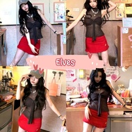 Elves Low Waist A-Line Skirt Serrated Tip Tight-Fitting Comfortable To Wear Letter Embroidery F ~296