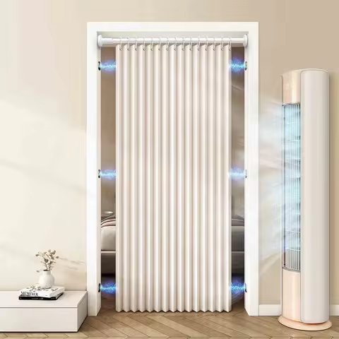 Magnetic Folding Accordion Door Curtain Wardrobe Curtain Room Divider Window Curtain for Bedroom Liv