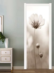 2入組可拆式花卉門貼,自粘式乙烯基貼花,3d米色花朵門壁紙,適用於臥室客廳宿舍裝飾美學