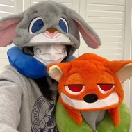 Influencer Cute Nick Judy Dumbo Melody Cartoon U-Shaped Pillow Hooded Plush Cap Travel Airplane Car 