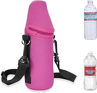 Linkidea Neoprene Water Bottle Sleeve for 16.9 Fl Oz Bottled Water, Compatible with Smartwater, Evian, Crystal Geyser Disposable Bottles, Insulated Bottled Water Carrier Bag, Rose Red