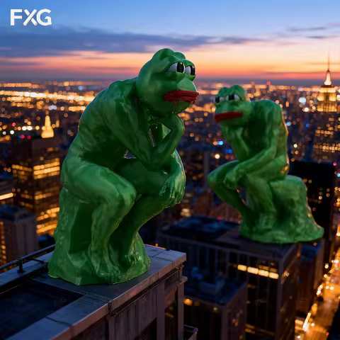 1pc Bright Green Pepe the Frog Thinker Ornament, Classic Sculpture Design with Frog Head Details. 3D