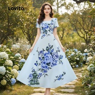 (trendy5)Lovito Casual Dress Flowers Ruffle Spring/summer Dress for Women L150ED610 Lovito Gaun Kasu