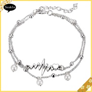 [SK] 2Pcs/Set Women Foot Bracelet Heartbeat Faux Pearl Anklet Ankle Chain Jewelry