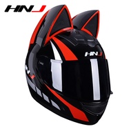 HNJ Full Face Motorcycle Helmet Motor Single Mask Women with Cat Ear Removable Helmet