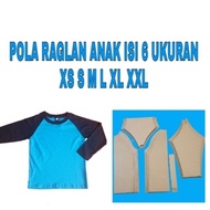 pola kaos raglan anak isi 6 ukuran XS S M L XL XXL
