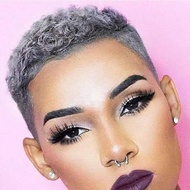Rambut Palsu Pixie Cut Pendek untuk Wanita Kulit Hitam/Putih, Rambut Palsu Campuran Kelabu, Rambut P
