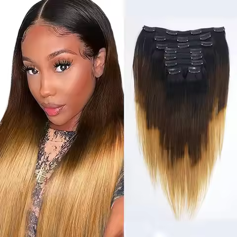 Straight Ombre Color T1B/4/27 Clip in Human Hiar Extensions for Black Women Brazilian Human Hair 8Pc