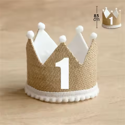 Baby Burlap Crown Birthday Party Hat 1/2 1 2 3 4 5 6 7 8 9 Year Baby Boy Girl Linen Headband 100 Yea