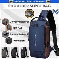Sling bag man shoulder Beg silang lelaki Combination lock USB Scratch water resistant Light weight