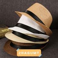 ZHAGUMT366HT Straw Panama Cap Unisex Gangster Cap Beach Jazz Dress Hat