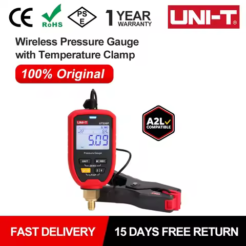 UNI-T UT336P KIT Digital Pressure Meter with Temperature Clamp UT-T19 LED Alarm IP54 for Air Conditi