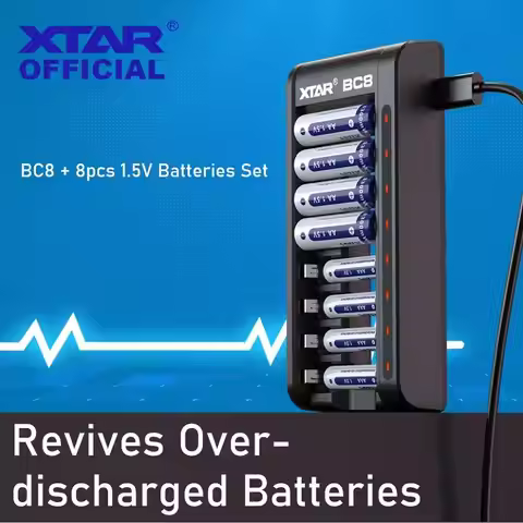 XTAR BC8 Battery Combo Set with optional 8PCS 1.5V AA 3300mWh or 8PCS 1.5V AAA 1200mWh Rechargeable