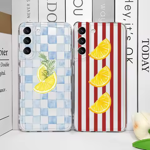 Vintage Blue Striped Yellow Lemon Clear Phone Case for Oppo Reno 13F 12 11 10 Pro Plus 8T A79 A58 A9