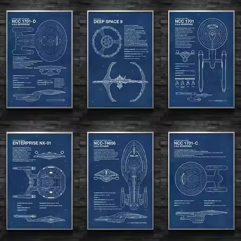 Modern Star Trek Blueprints Posters Canvas Prints Painting Vintage Wall Art Pictures for Living Room