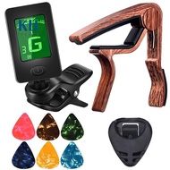 Guitar Capo Tuner Fit for Ukulele Violin Electric Bass Acoustic Guitar with Picks and Pick Holder Guitar Accessories