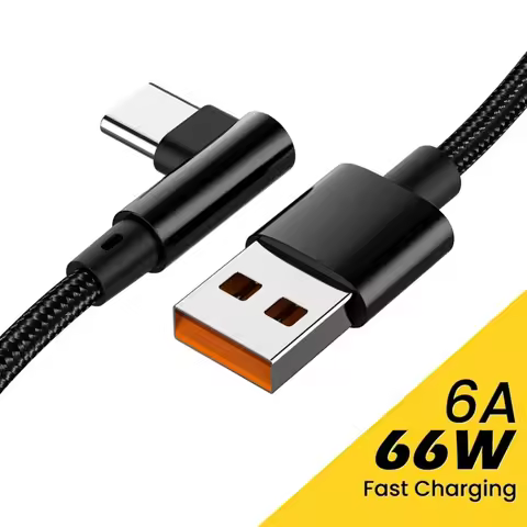 66W 6A USB Type C Cable Fast Charging For Huawei Samsung Oneplus Redmi Phones New Upgrade 90 Degrees