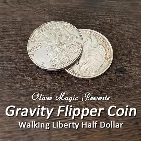Gravity Flipper Coin (Walking Liberty Half Dollar) by Oliver Magic Tricks Coin Magic Close up Illusi
