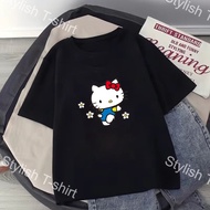COD🚚 tshirt woman cotton baju t shirt murah Hello Kitty kain cotton 5xl shirt Crew Neck Tshirt