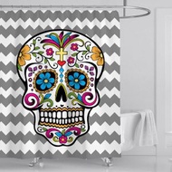 全城熱賣 - 浴室防水數碼印花浴簾(YUL-1408-灰條骷髏頭 180*180cm)