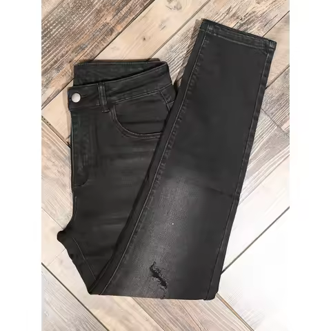 High end black jeans for men, trendy brand, fashionable street ruff, handsome, ripped hole patch, el