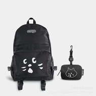 Agnes B Japanese Style Spring New NYA Surprised Cat Cute Fashion Graffiti Backpack Two-Piece Casual Mountaineering Bag