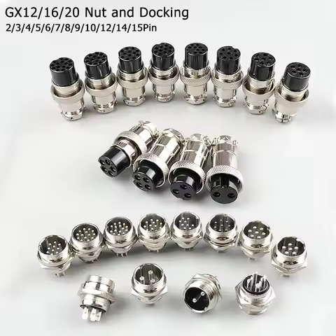 5/10/100Set GX12 GX16 GX20 Aviation Connector 2 3 4 5 6 7 8 9 10 12 14 15 Pin Male Female Docking Ca