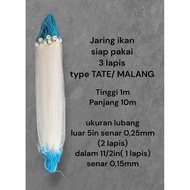 Ready-to-use 3-layer fishing net, 1m high, 40-50 meters long, TATE/MALANG type, outer hole size, 5in