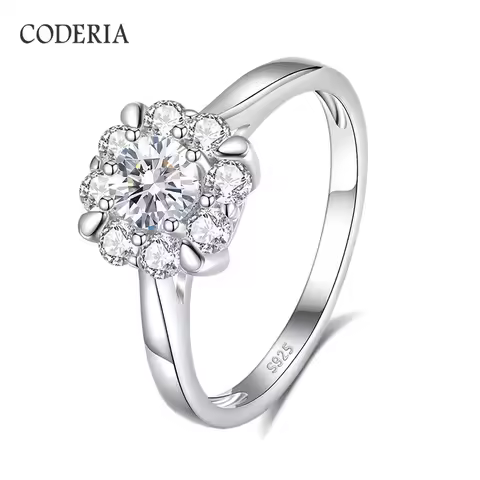 Excellent Cut D Color 0.5ct Moissanite Ring Plated 18K White Gold 925 Sterling Silver 4 Claw Flower 
