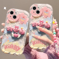 For iPhone 11 Pro Max iPhone 12 Pro Max iPhone 13 Pro Max iPhone 14 Pro Max 3D Cute Kirby Wave Border Phone Casing Soft Back Cover Candy Chain