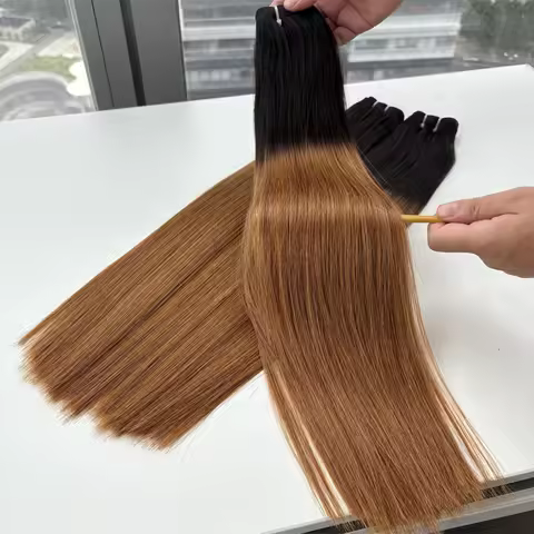 15A Vietnamese Super Double Drawn Bone Straight Hair Bundles With 2x6 Closure T1B/33 Color Virgin Hu