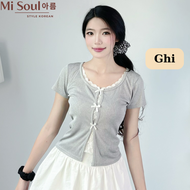 Áo Thun Tăm Lạnh Nữ Cổ Tròn Viền Ren Thiết Kế Layer 2 Lớp Đính Nơ MiSoul BigSize Áo Thun Phối Ren Đi