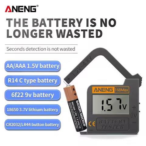 ANENG 168MAX Battery Tester C D AA AAA Button Lithium Batteries Digital Display No Extra Battery Req