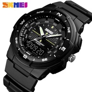 SKMEI ชายแบรนด์หรูแฟชั่นนาฬิกาอิเล็กทรอนิกส์ LED ดิจิตอลอนาล็อกมัลติฟังก์ชั่ 12/24 นาฬิกา Hours ทหาร