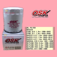 OSK O-3153 OIL FILTER NISSAN CUBE, MARCH, SERENA C23,SKYLINE R34, SENTRA B13,B14 15208-53J00