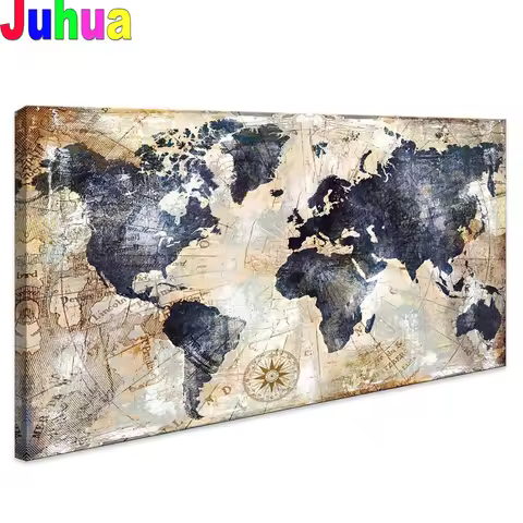 5d Diy Diamond painting World map Retro style abstract picture Office wall decoration modern Diamond