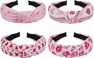 Twinfree 4-Piece Love Heart XOXO Knotted Headbands Set, Valentine's Day Hair Accessories for Women, 
