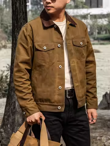 Red Tornado Classic Type 3 Waxed Trucker Jacket American Casual Style Work Wear Coat