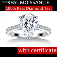 Real Moissanite Ring S925 Silver With GRA Certificate 3EX VVS1 D Color Pear Cut 2CT Real Moissanite 