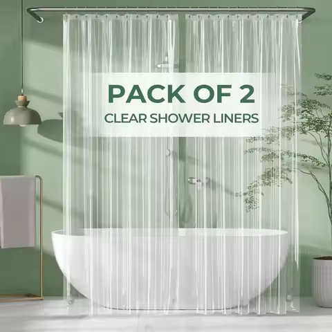 2 Pack Lightweight Plastic Shower Curtain Liner, 71*71inches PEVA Bath Curtain Set with Rustproof Me