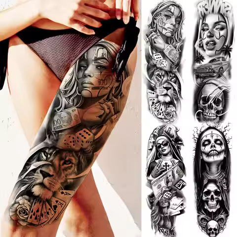1 Sheet Full Arm Leg Rebellious Girl Temporary Tattoo Sleeve For Adults Long Large Bad Nun Tatoos Wa