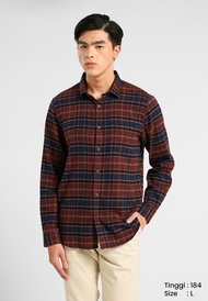MANZONE - Kemeja Kotak-Kotak Lengan Panjang Pria Kaysen 02 Modern Fit - Brown