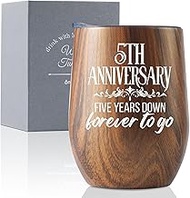 Onebttl 5 Year 5th Anniversary Wood Gift for Him, Husband, Wife, Her, 12oz Wood-grain Stainless Stee